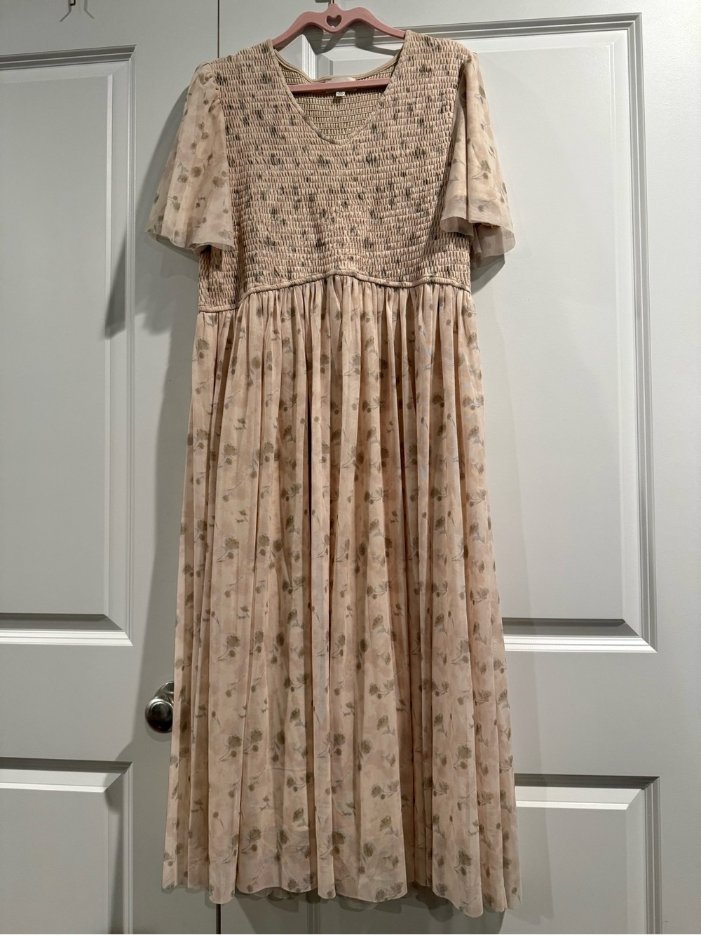 orange creek Beige Floral Smocked Midi Dress